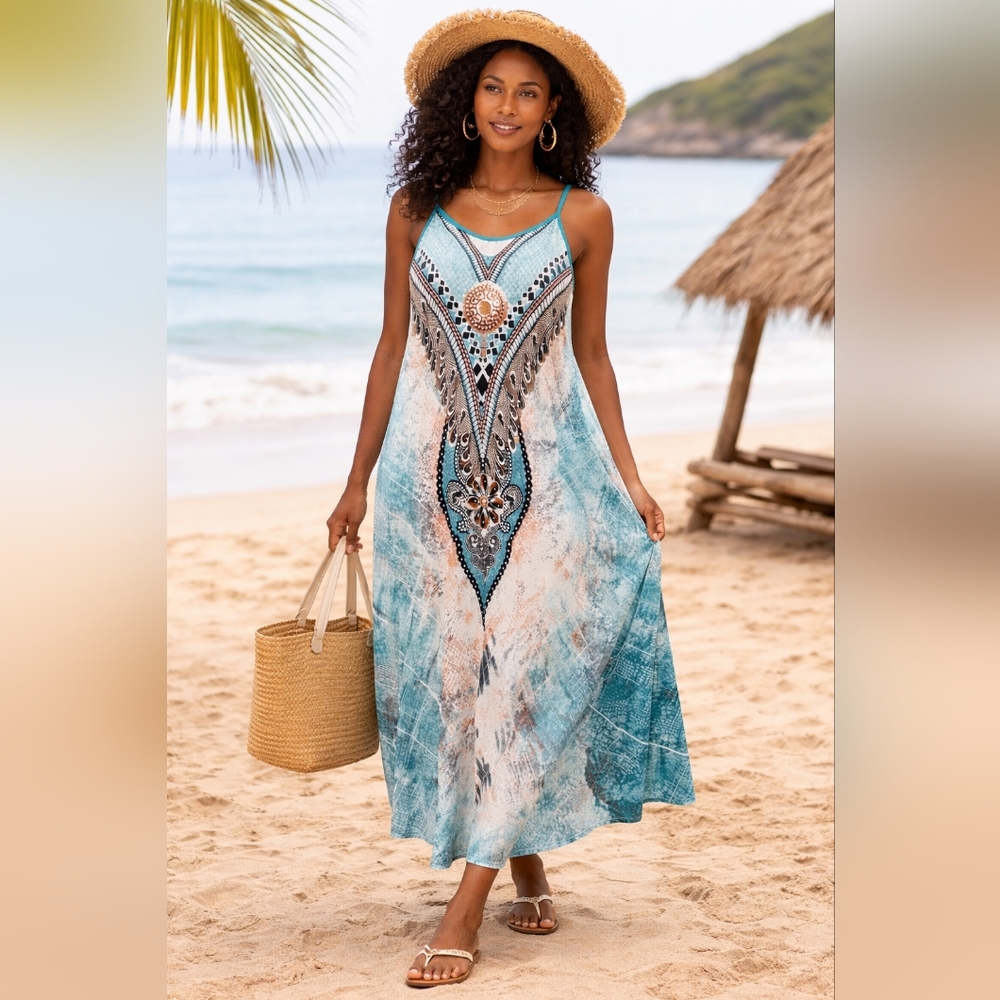 Women’s Teal Beach Cover-Up Maxi Dress